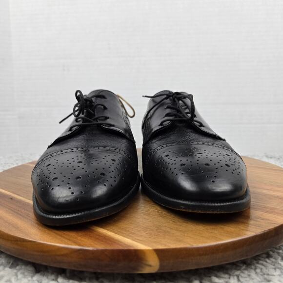 Pronto Uomo Mens 9.5M Black Leather Cap Toe Medallion Brogue Oxford Dress Shoe main image 12